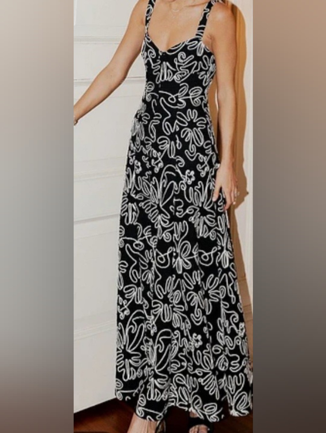 Antonio Melani Black And White Floral-Print Maxi Dress